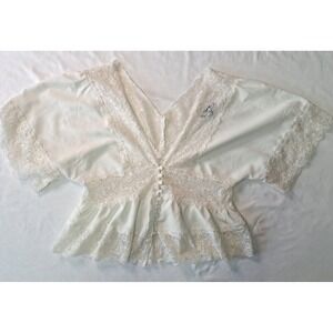 PAPERMOON White Lace Button V-Neck Short Sleeve Babydoll Peplum Crop S y2k Fairy